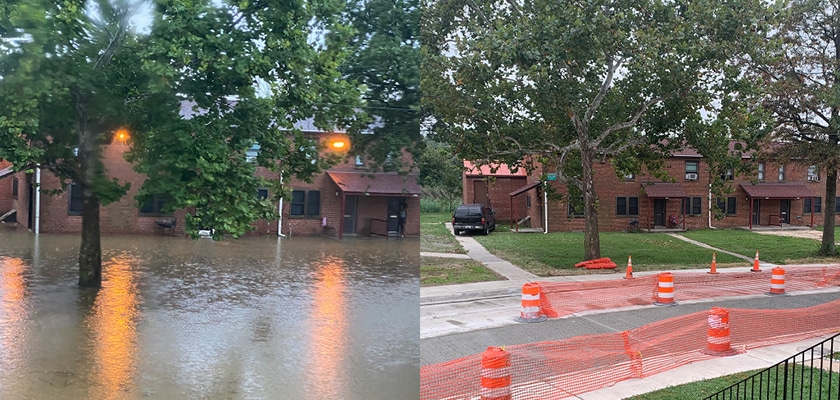 flooded street image on left and dry street on right