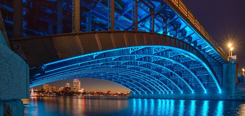 Longfellow Bridge structure at night