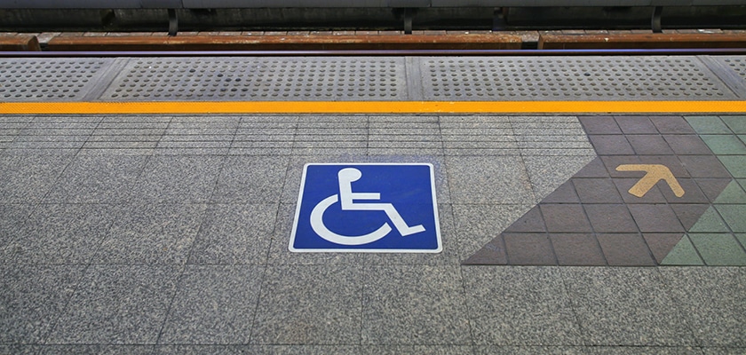 Wheelchair symbol on train station platform