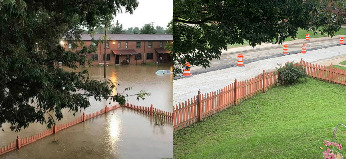Before and after images of flooded areas.