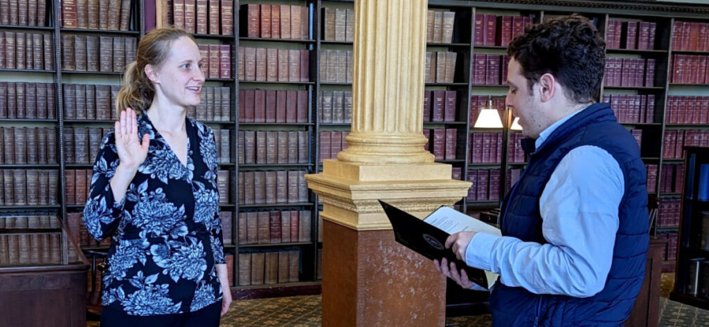 Jennifer McHale being sworn in