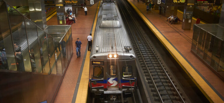 A SEPTA train pulls into the station