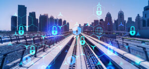Cybersecurity locks over an illustrated city