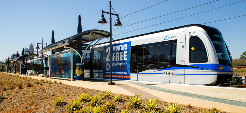 A CATS LYNX Blue Line train at the station