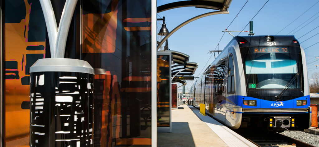 A CATS LYNX Blue Line train waits for passengers