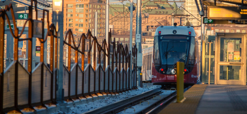 A Confederation Line train moves through the city