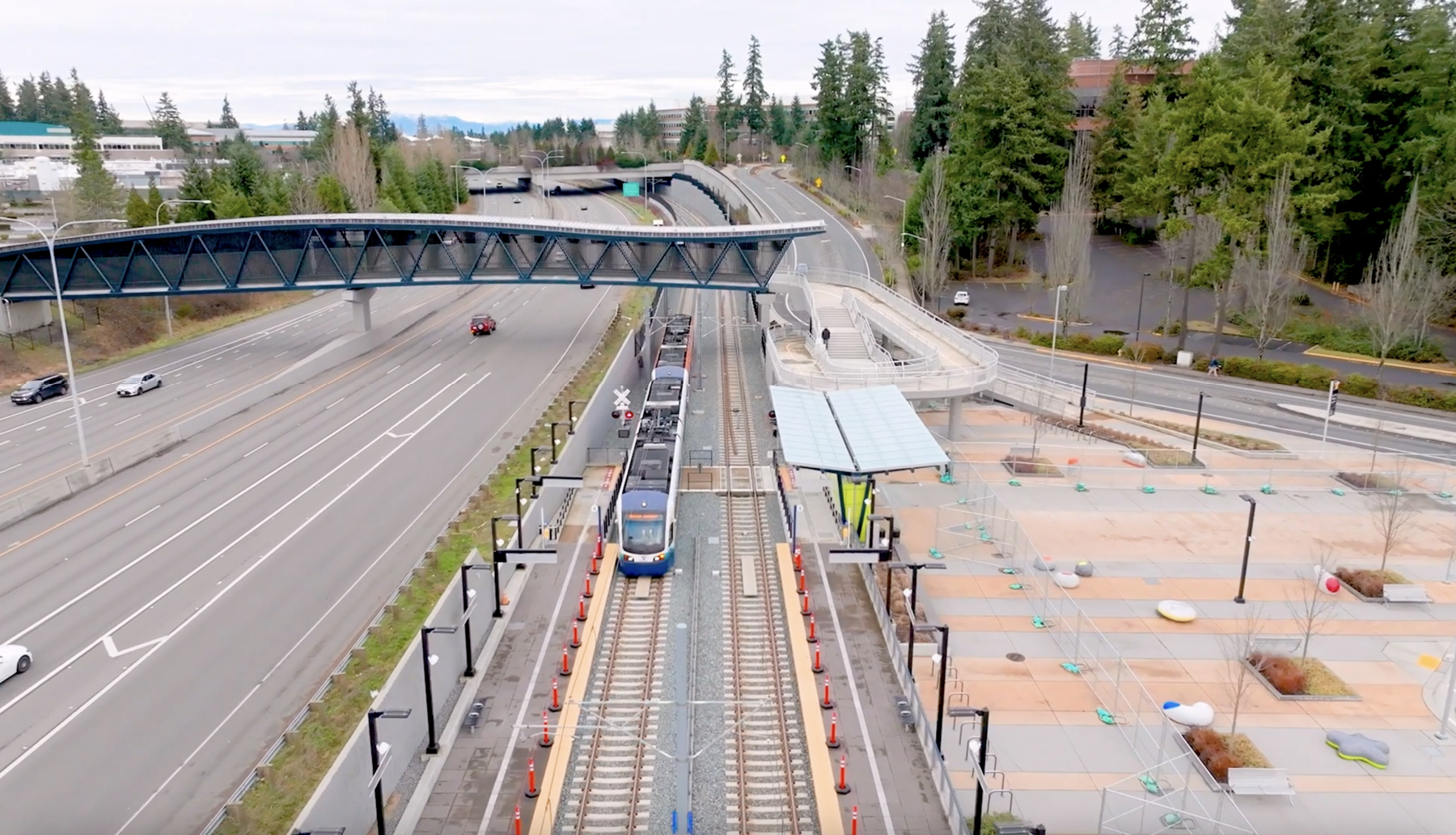 A SoundTransit train passing through Seatlle