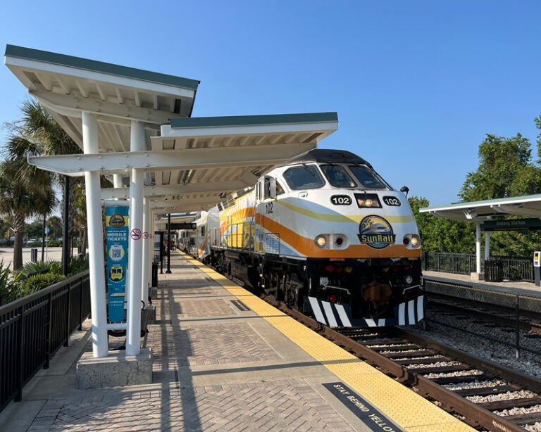 A SunRail train at DeLand station