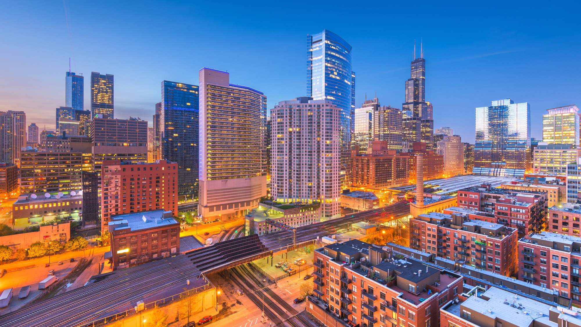 Chicago skyline at dusk