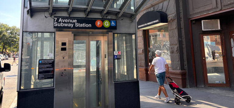 Street letter elevator at the 7th Avenue subway station in Brooklyn.