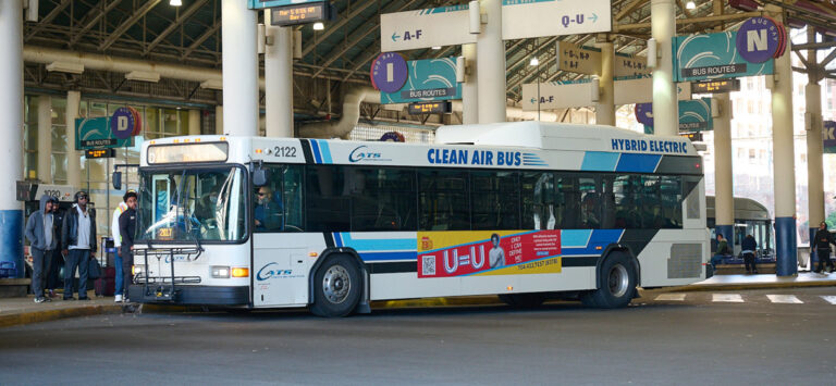 A CATS clean air bus picks up passengers