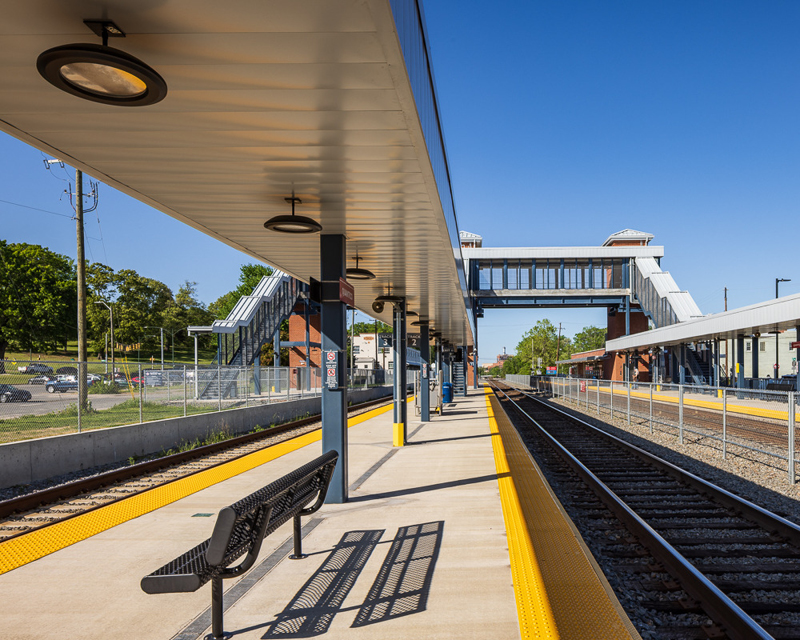 Passengers wait on the platform at Quantico Station.