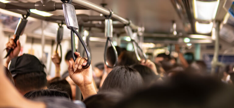 A crowded subway car