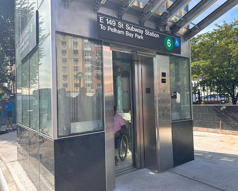 Street level elevator at the E 149th St subway station,