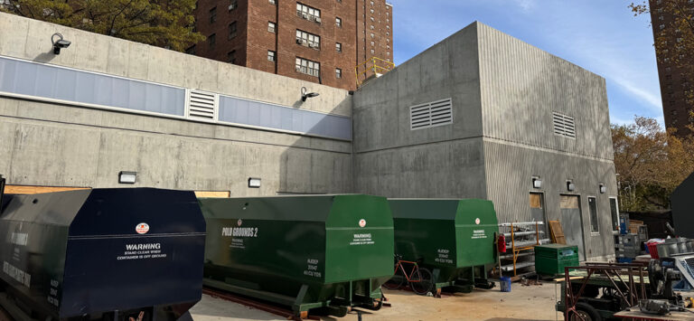 Exterior of the new waste collection terminal at NYCHA's Polo Grounds Towers.