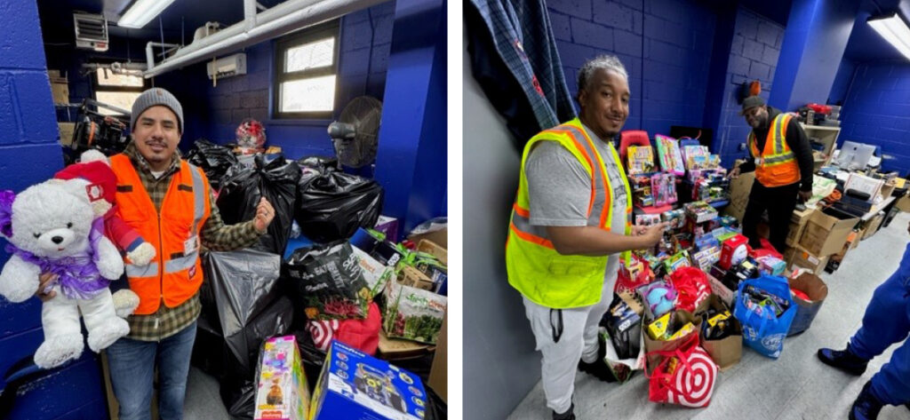 (L) Carlos Proano (R) Shaun Reid and Lloyd Grey proudly unload the donations.