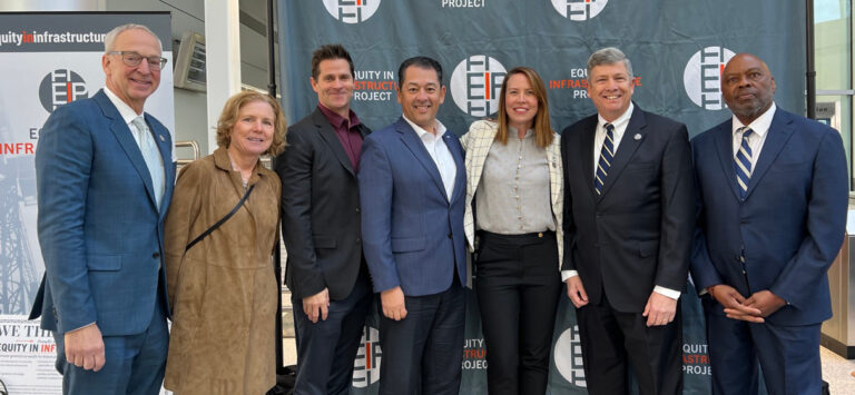 Rick Jacobs, STV’s Sissel Berntsen-Heber, David Watson, Luis Delgado, Liz Justison, John D. Porcari and Philip A. Washington at the Bay Area EIP pledge signing ceremony.