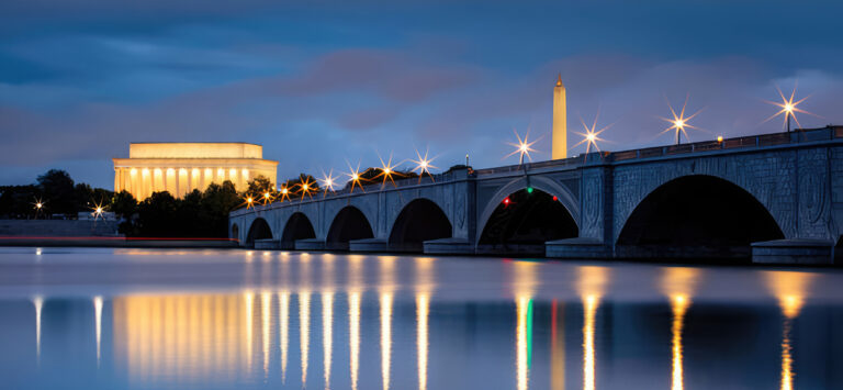 Twilight on the National Mall in Washington DC.