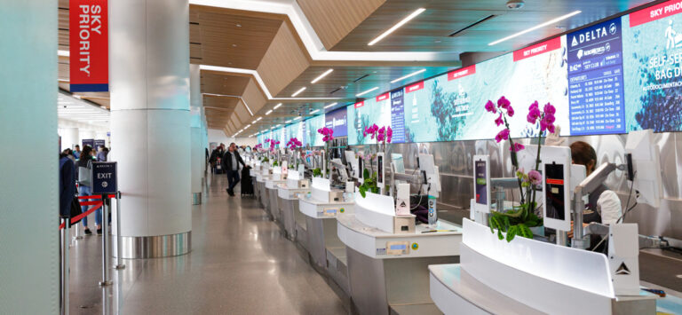 Passengers check-in for their flights.