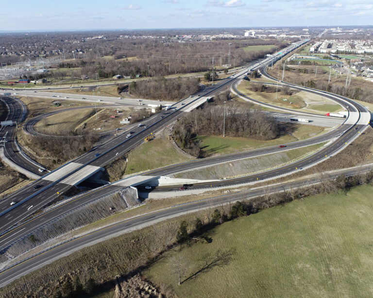 Aerial shot of the I-64/I265 Interchange, part of the I-Move Kentucky project.