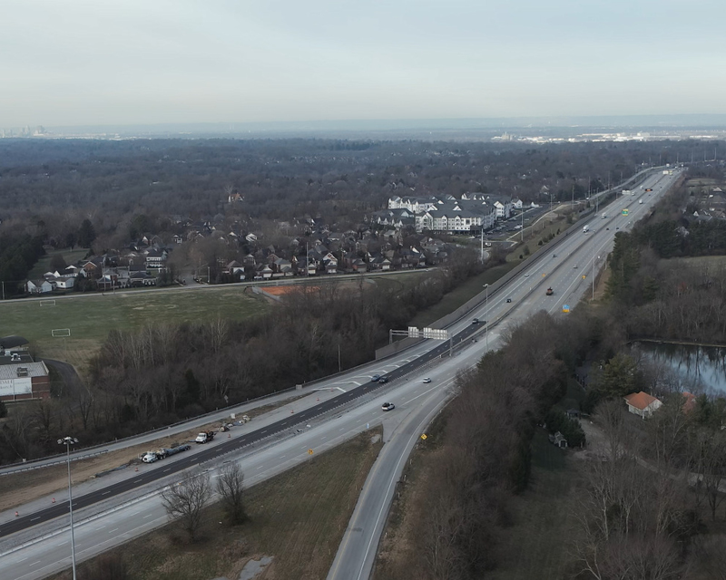 Aerial view of the I-71 widening, part of the I-Move Kentucky project.