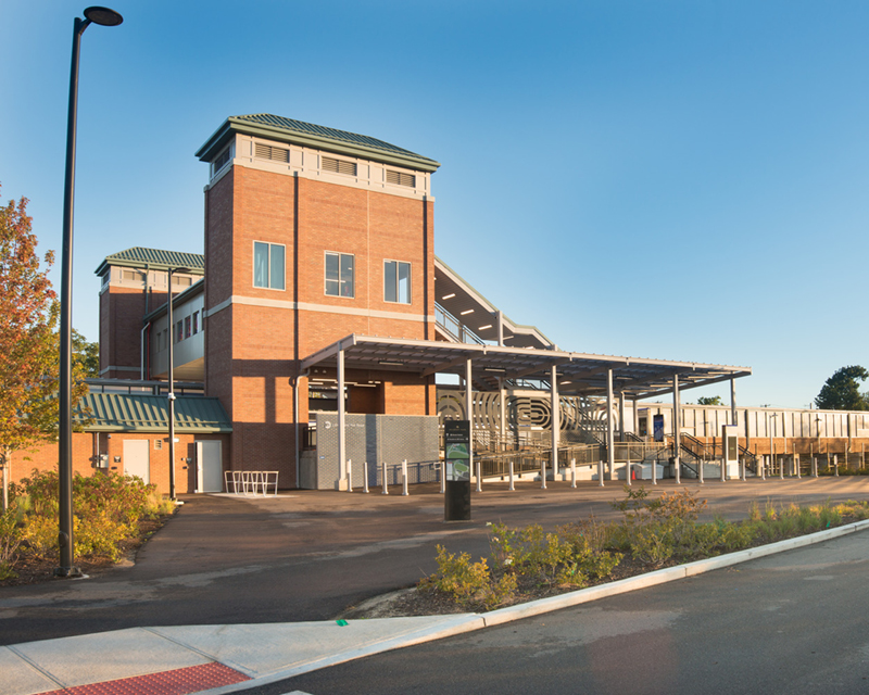 Exterior of the Elmont/UBS Arena station.