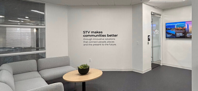 The reception area at STV's new Jacksonville office.