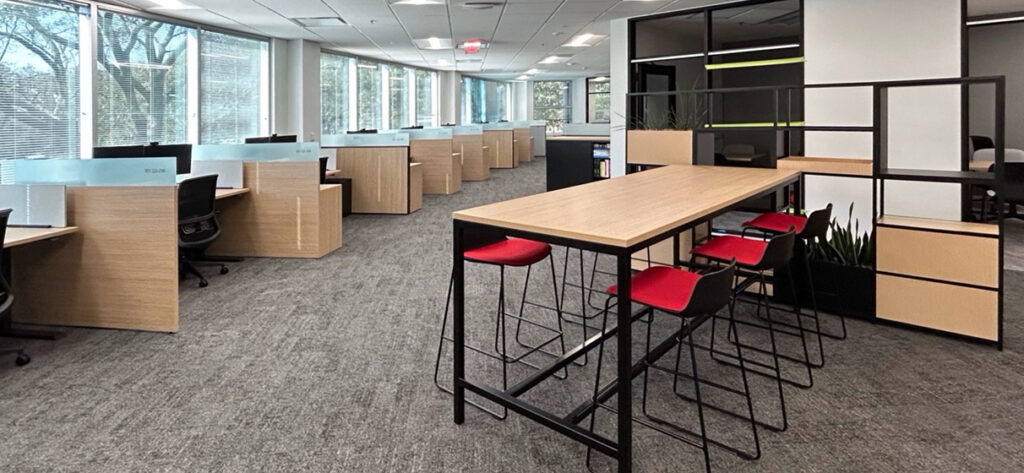 Workstations line the windows of STV's new Jacksonville office.