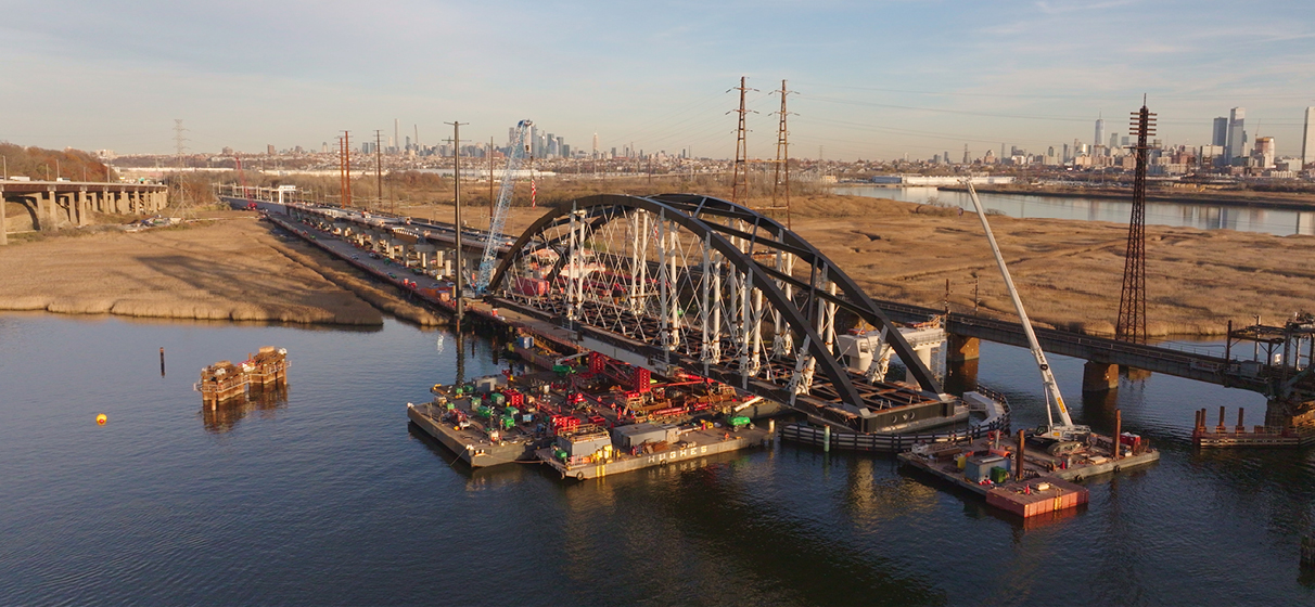 A view of the first tied arch installation for the Portal North Bridge project in November 2024, highlighting structural progress.