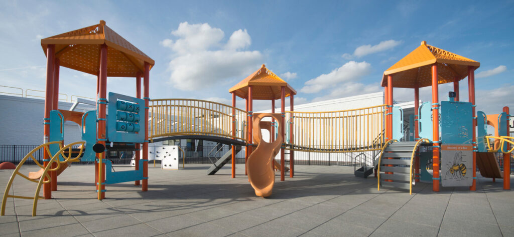 Children’s playground with slide and climbing equipment