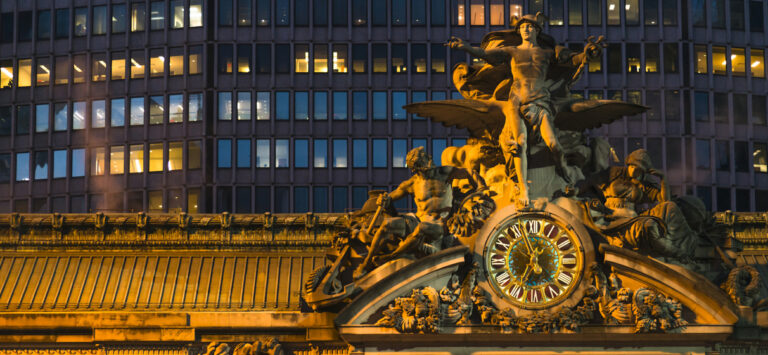 The Glory of Commerce sculpture above Grand Central Terminal.