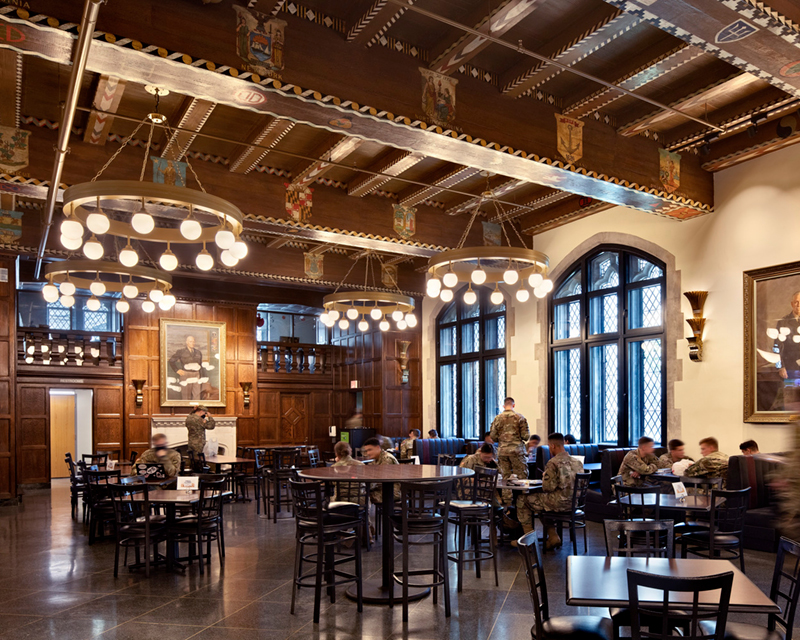The dining room of Grant Hall at the U.S. Military Academy a West Point.