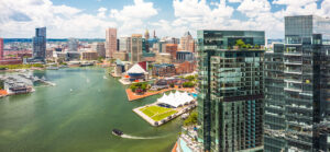 Aerial view of Baltimore's Inner Harbor