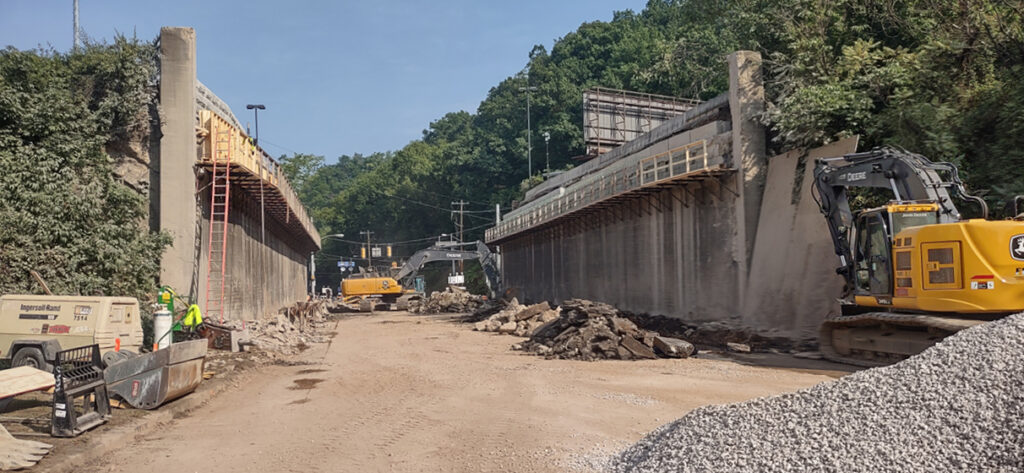 Demolition of the bridge that spanned Route 51 in Pittsburgh, PA