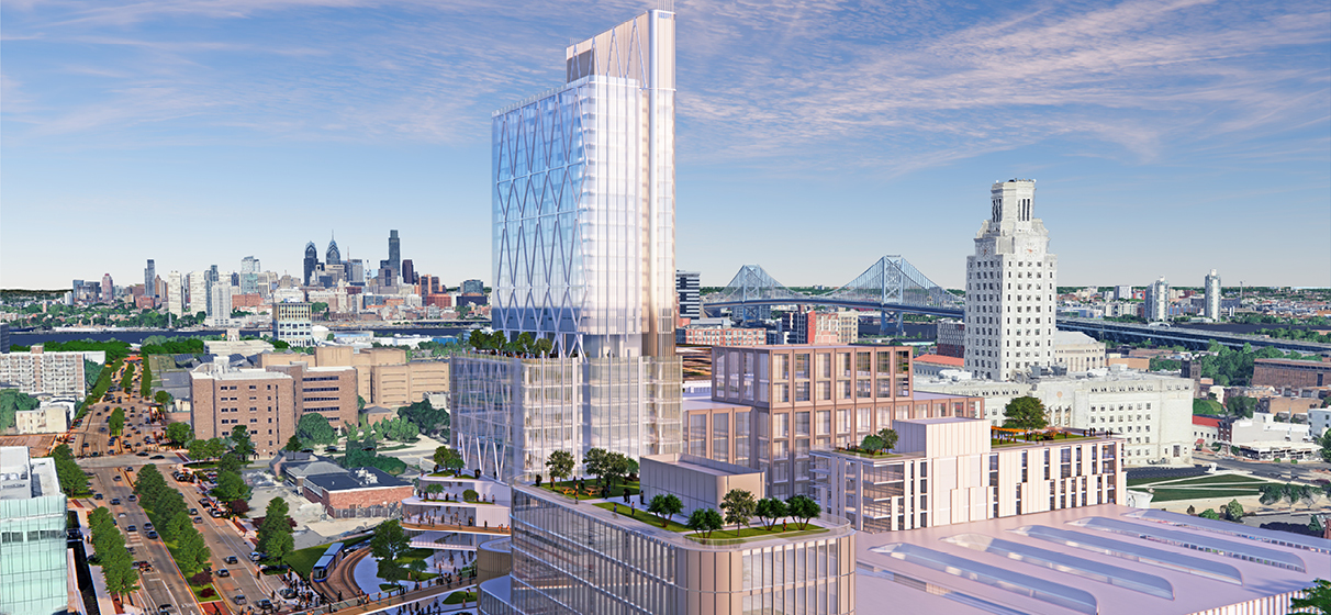 Rendering of Beacon Tower and a new transit-oriented development under design in Camden, NJ.