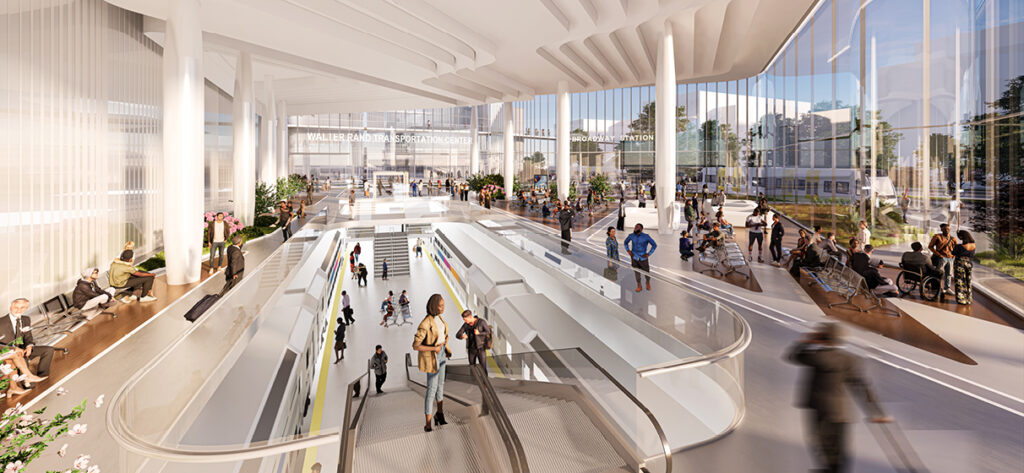 Rendering of Beacon Tower lobby connecting to PATCO Broadway Station.