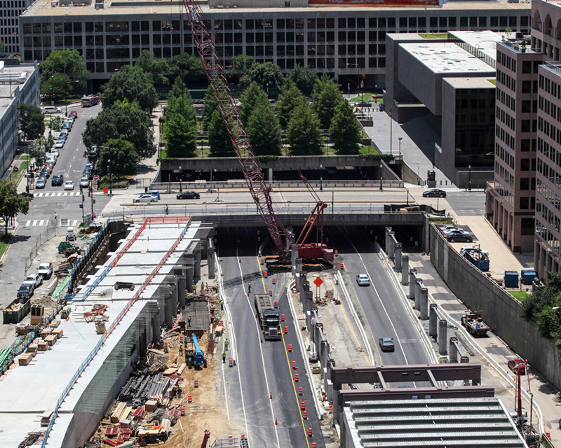 A new deck over I-395 in Washington, D.C., under construction.