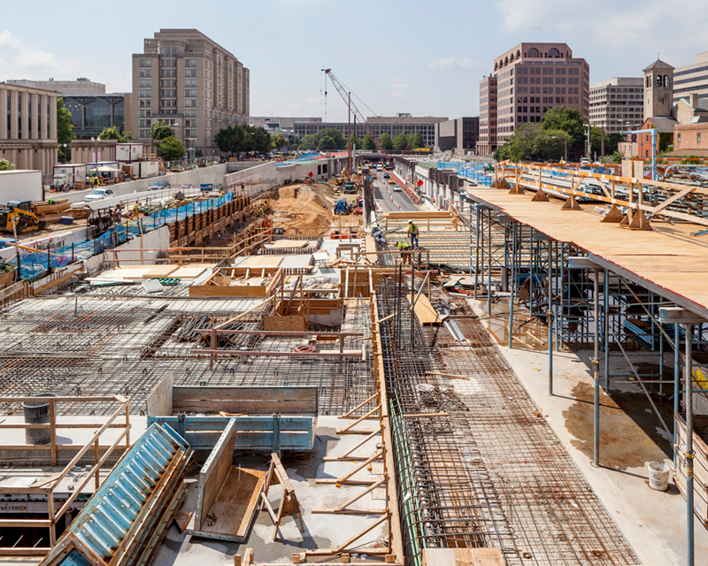A new deck over I-395 in Washington, D.C., under construction.