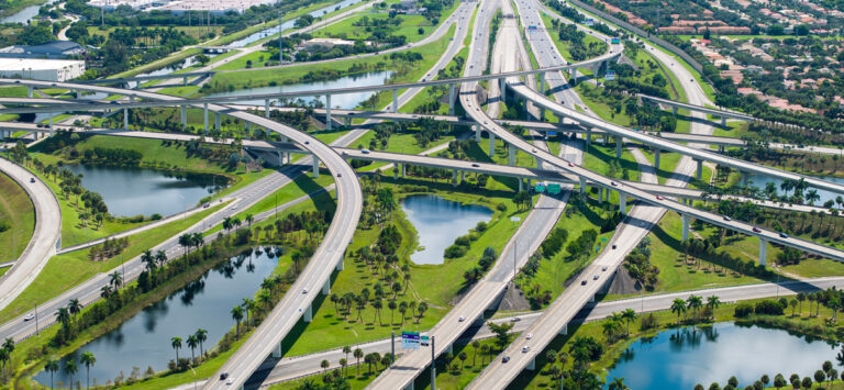 Aerial view of Miami, Florida intersection.