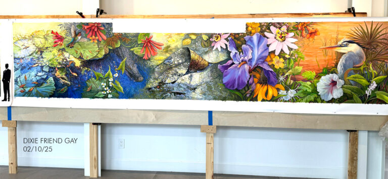 Mural by Dixie Friend Gay being installed at IAH Airport Terminal B in Houston