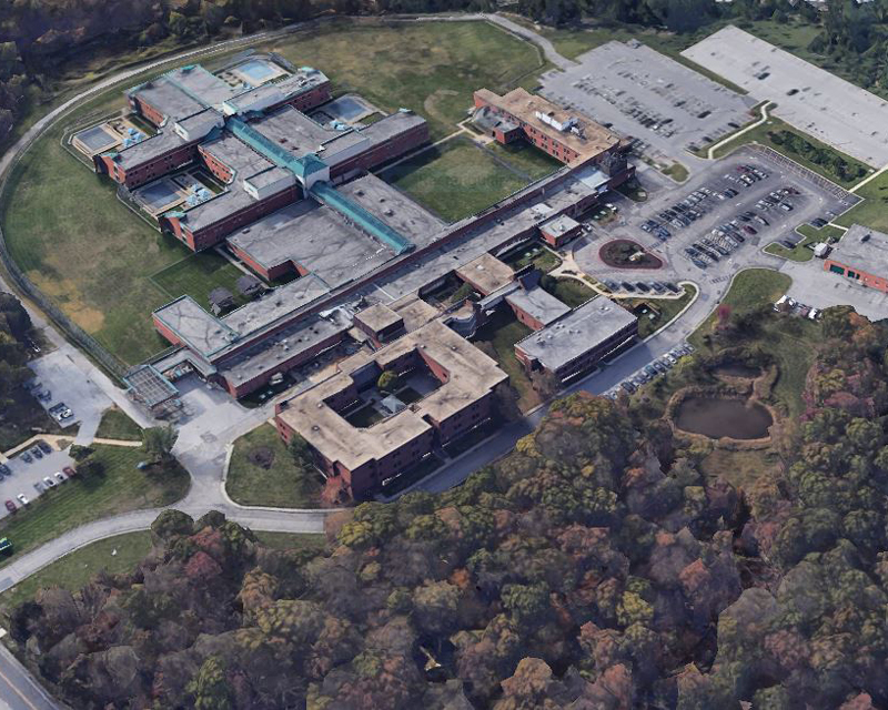 Aerial view of existing Clifton T. Perkins Psychiatric Facility.