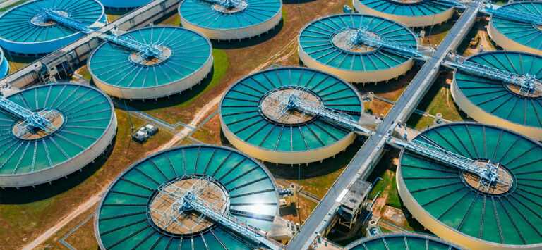 Aerial view of a drinking water treatment plant.