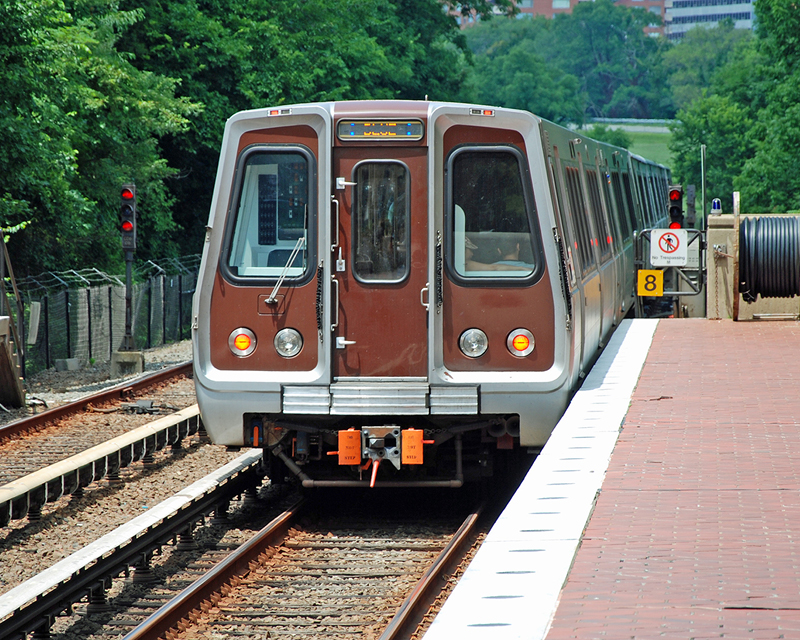 A WMATA train approaches a station.