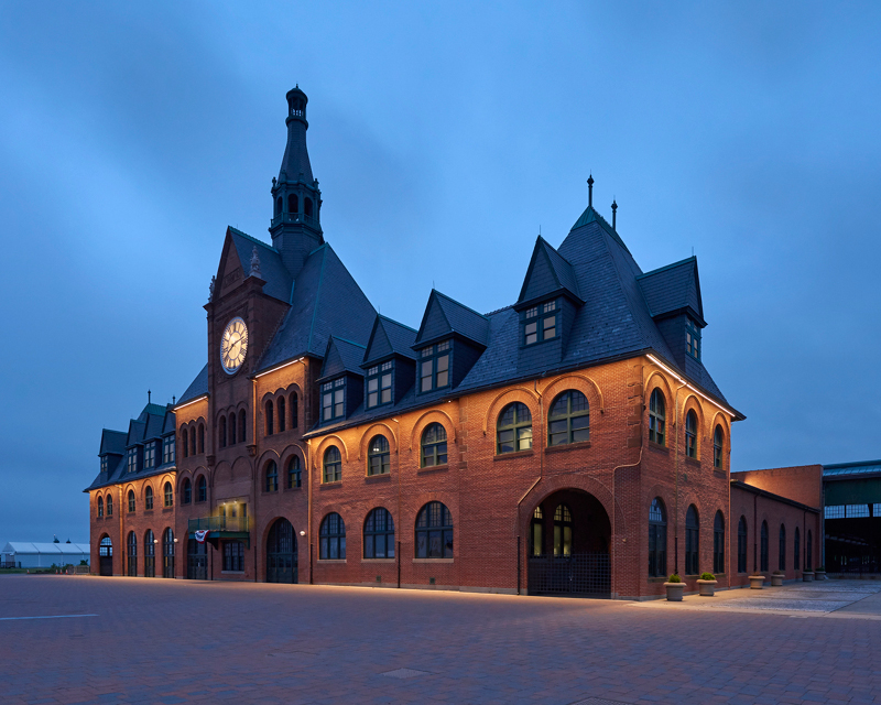 Exterior views of the historic CRRNJ Terminal building following its restoration.