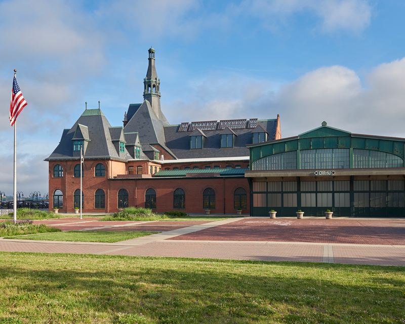 Exterior views of the historic CRRNJ Terminal building following its restoration.