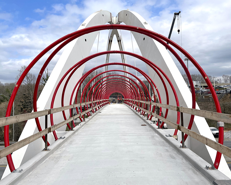 View crossing the pedestrian path on the Global Gateway Connector Bridge.