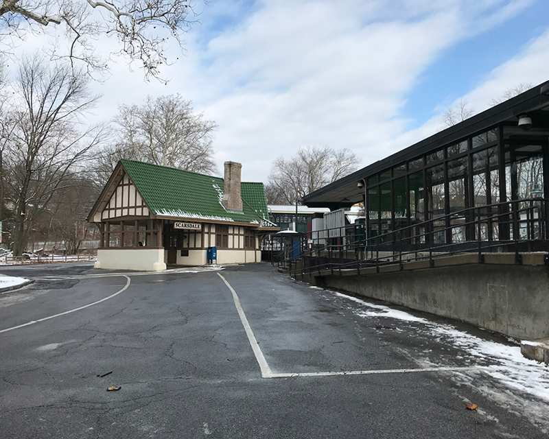 Exterior views of Metro-North Railroad's Scarsdale Station