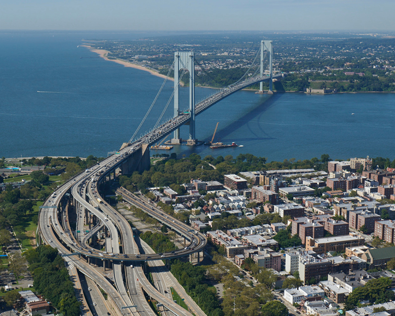 Aerial view of the Verrazzano-Narrows Bridge.