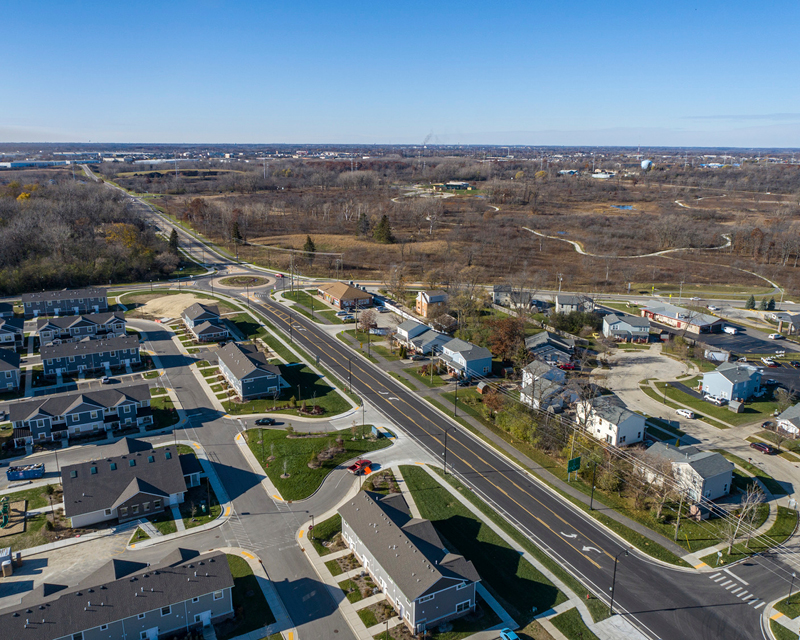 Aerial view of Audrey Boulevard Interchange in North Chicago and Waukegan, IL.