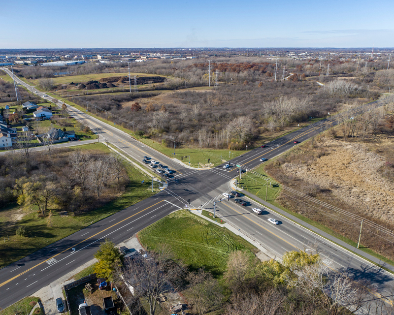 Aerial view of Audrey Boulevard Interchange in North Chicago and Waukegan, IL.